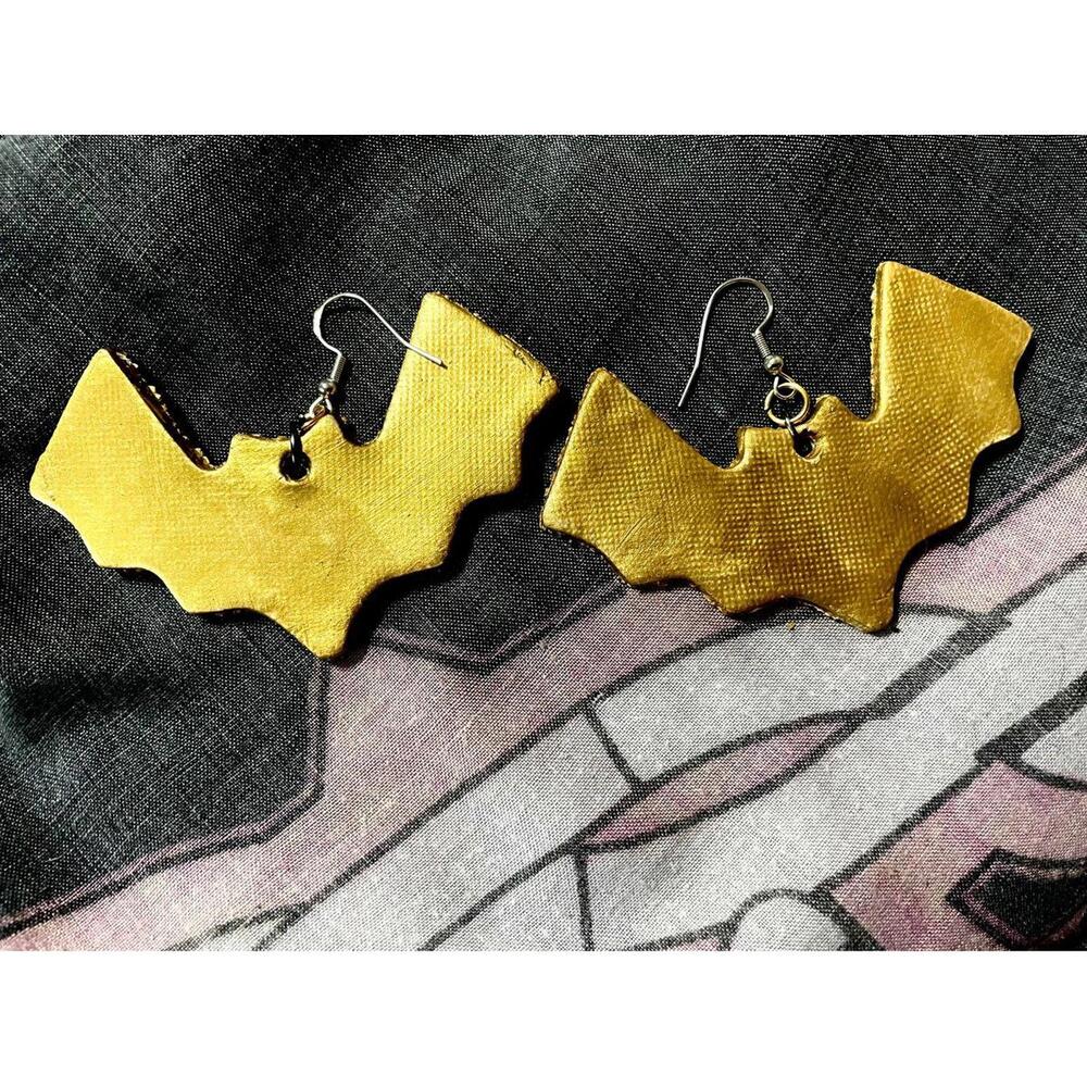 Earrings goth Halloween bat bats shape golden gold color cute decor season fall